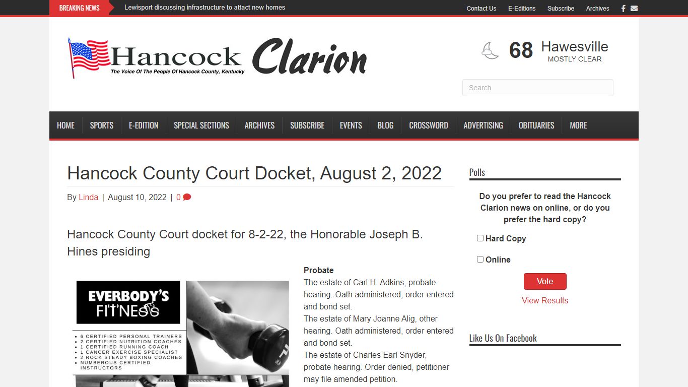 Hancock County Court Docket, August 2, 2022 - The Hancock Clarion